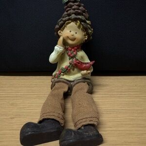 Charming Shelf Sitter Figurine with Red Bird Accent